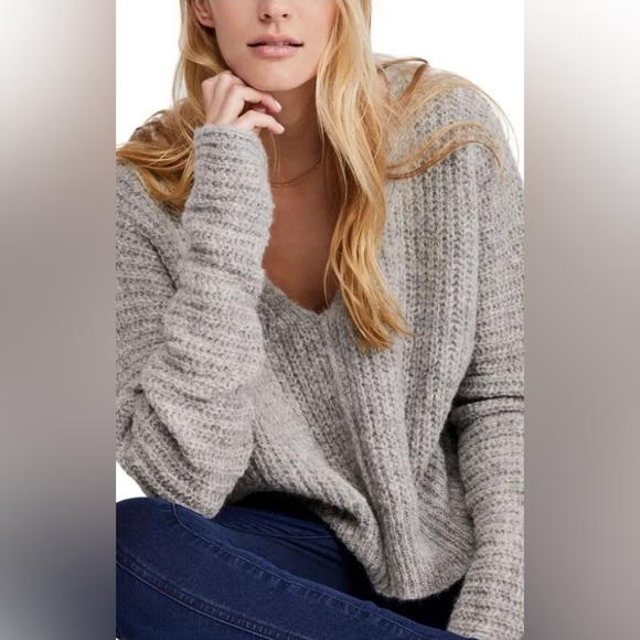 Free People, Moonbeam V-Neck Sweater, Gray, Size S - Picture 3 of 8